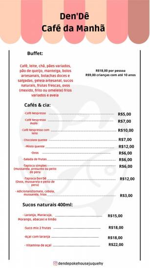 Cardápio do café da manhã finais de semana e feriado