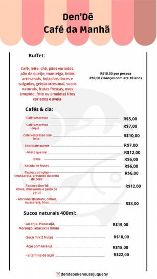 Cardápio do café da manhã finais de semana e feriado